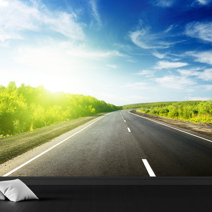 Road and Botanical Wall Mural Modern Decorative Living Room Wall Covering, Personalise Sky Blue Clearhalo 'Wall Decor' 'Wall Mural' 1627008