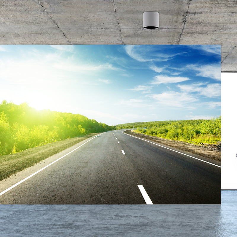 Road and Botanical Wall Mural Modern Decorative Living Room Wall Covering, Personalise Clearhalo 'Wall Decor' 'Wall Mural' 1627010