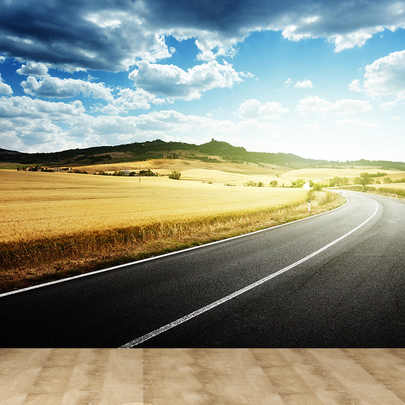 Quiet Roadway Scenery Mural Decal for Dining Room Summer Wall Covering, Customised Clearhalo 'Wall Decor' 'Wall Mural' 1627014