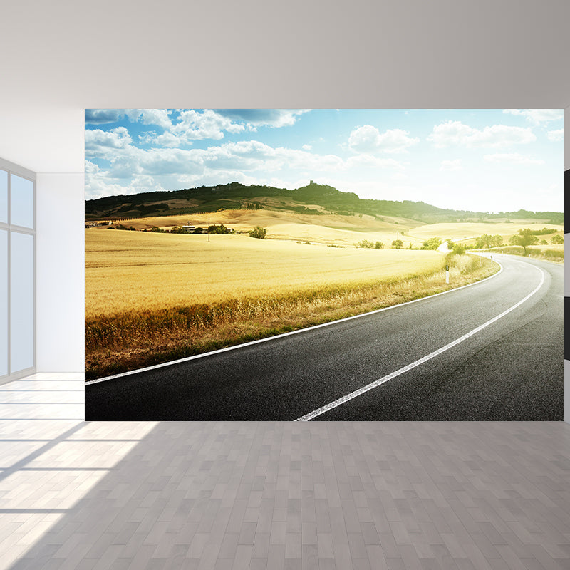Quiet Roadway Scenery Mural Decal for Dining Room Summer Wall Covering, Customised Clearhalo 'Wall Decor' 'Wall Mural' 1627015