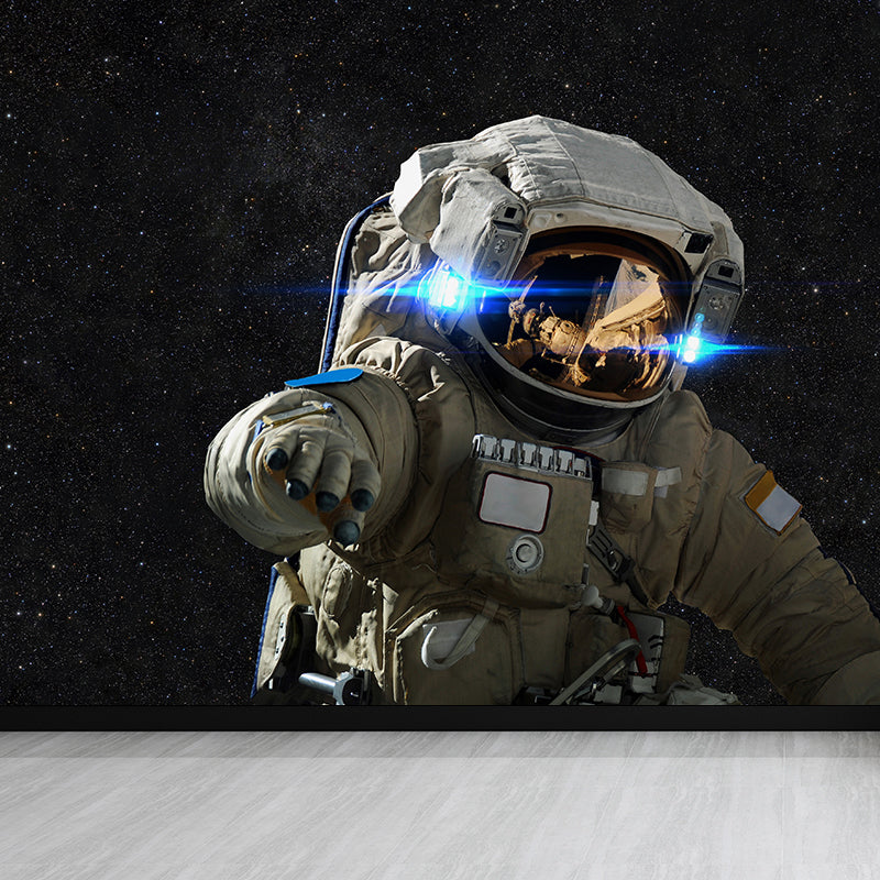 Large Astronaut View Mural Wallpaper Futuristic Outer Space Wall Covering in Black Black Design 1 Clearhalo 'Wall Decor' 'Wall Mural' 1627023