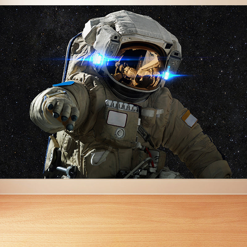 Large Astronaut View Mural Wallpaper Futuristic Outer Space Wall Covering in Black Clearhalo 'Wall Decor' 'Wall Mural' 1627024