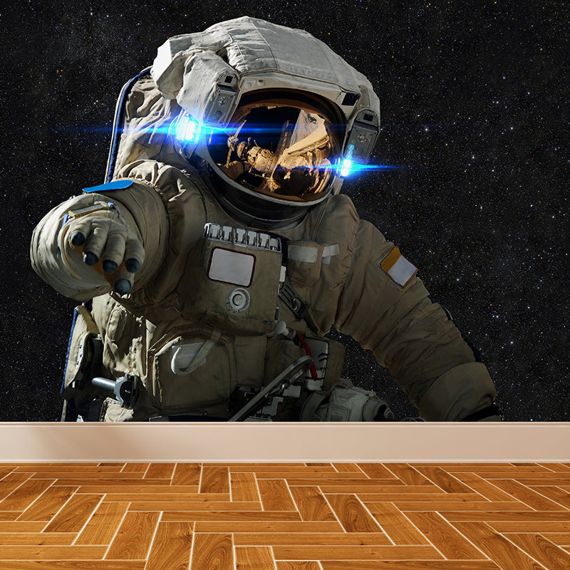 Large Astronaut View Mural Wallpaper Futuristic Outer Space Wall Covering in Black Clearhalo 'Wall Decor' 'Wall Mural' 1627025