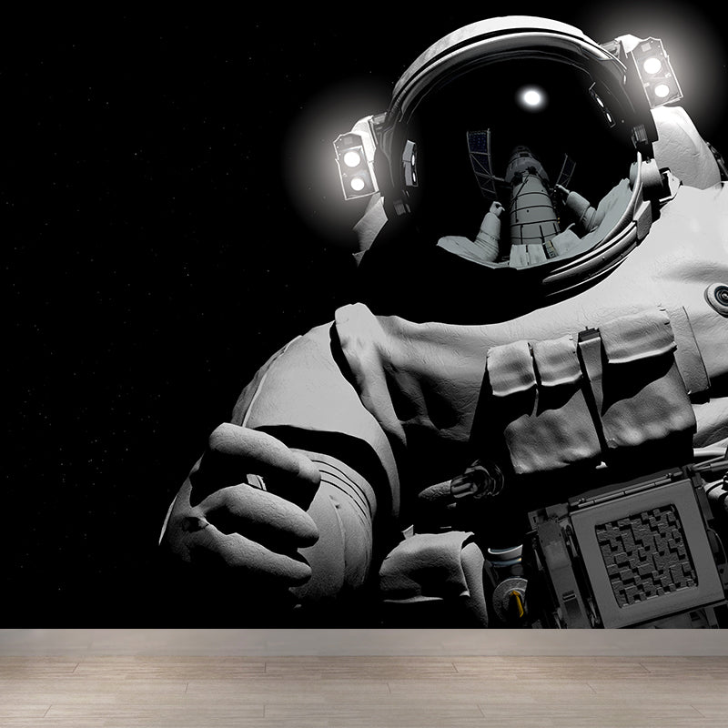Large Astronaut View Mural Wallpaper Futuristic Outer Space Wall Covering in Black Black Design 2 Clearhalo 'Wall Decor' 'Wall Mural' 1627028