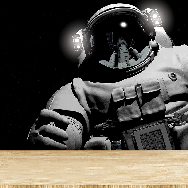 Large Astronaut View Mural Wallpaper Futuristic Outer Space Wall Covering in Black Clearhalo 'Wall Decor' 'Wall Mural' 1627029