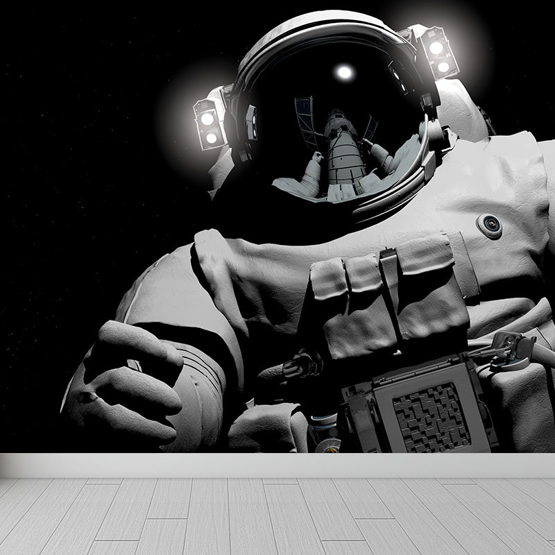 Large Astronaut View Mural Wallpaper Futuristic Outer Space Wall Covering in Black Clearhalo 'Wall Decor' 'Wall Mural' 1627030