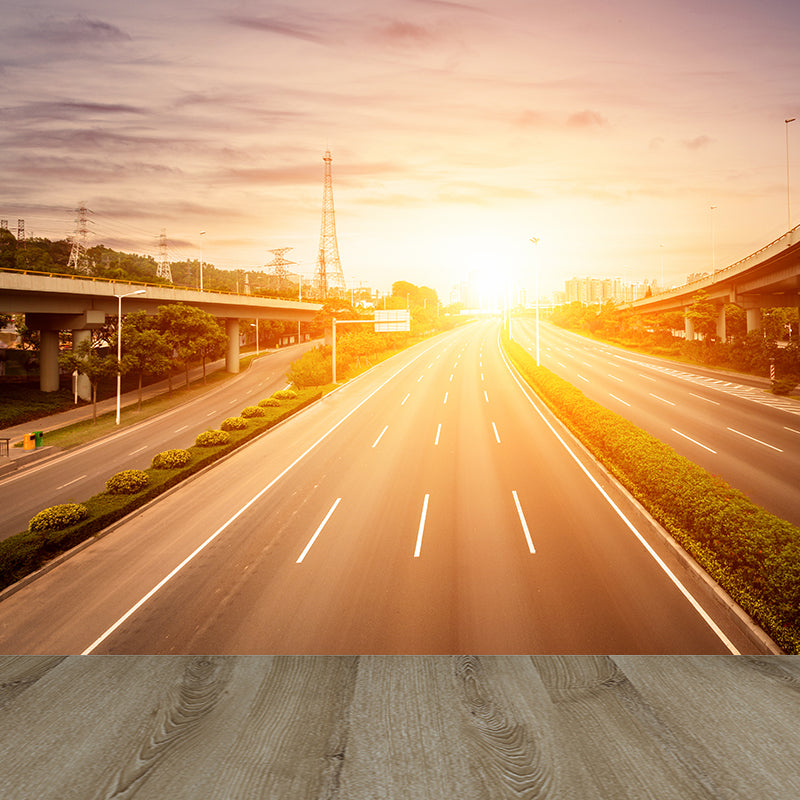 Photography Highway Wall Mural for Living Room, Light Color, Custom Size Available Yellow Clearhalo 'Wall Decor' 'Wall Mural' 1627078