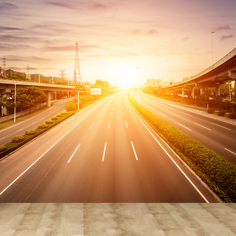 Photography Highway Wall Mural for Living Room, Light Color, Custom Size Available Clearhalo 'Wall Decor' 'Wall Mural' 1627079