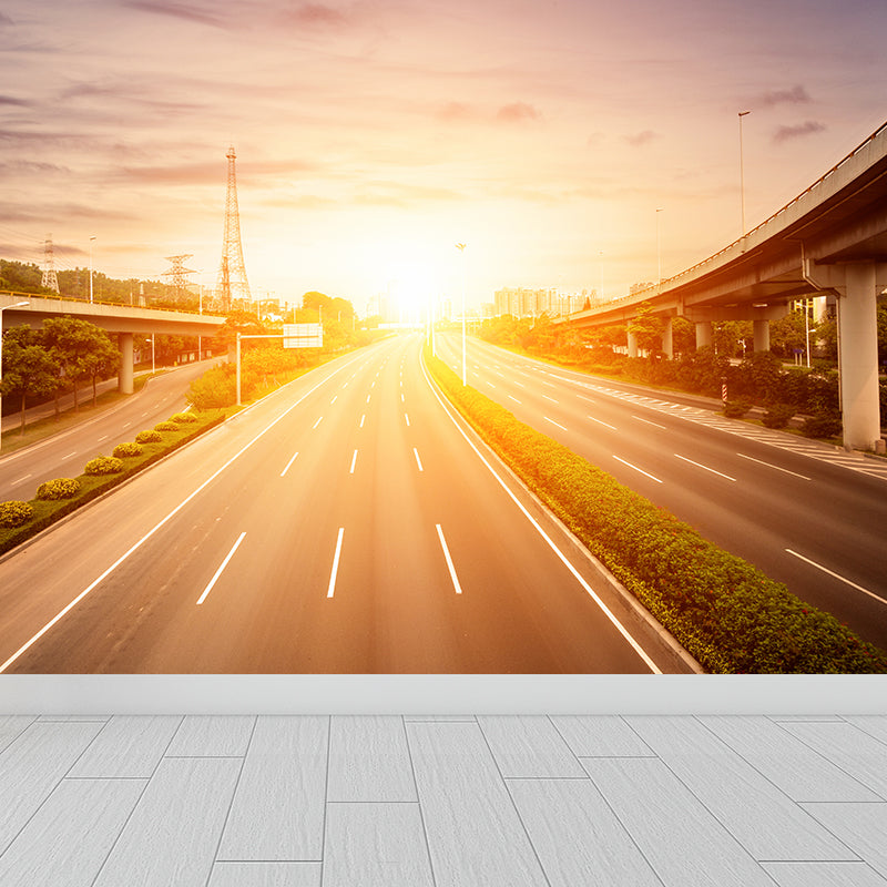 Photography Highway Wall Mural for Living Room, Light Color, Custom Size Available Clearhalo 'Wall Decor' 'Wall Mural' 1627080