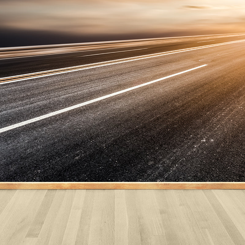 Photography Highway Wall Mural for Living Room, Light Color, Custom Size Available Grey Clearhalo 'Wall Decor' 'Wall Mural' 1627083