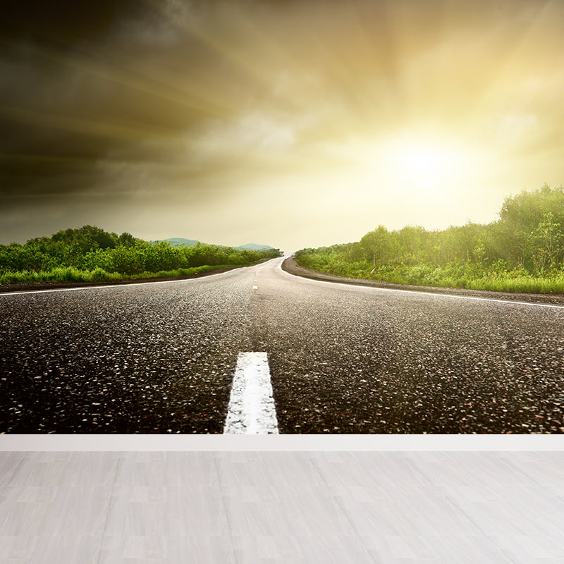 Photography Highway Wall Mural for Living Room, Light Color, Custom Size Available Clearhalo 'Wall Decor' 'Wall Mural' 1627089