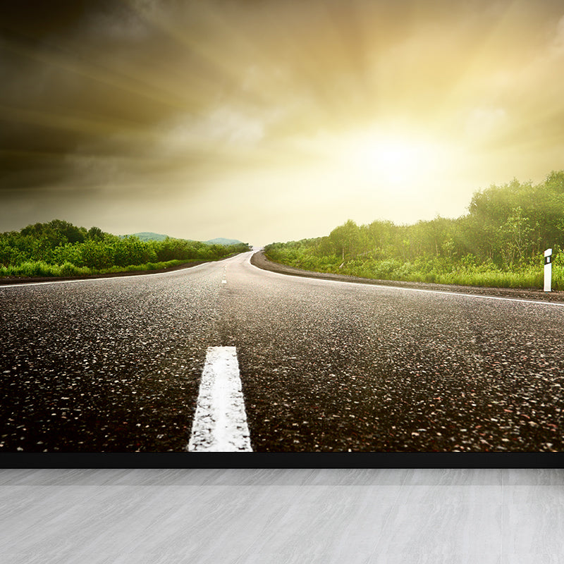 Photography Highway Wall Mural for Living Room, Light Color, Custom Size Available Clearhalo 'Wall Decor' 'Wall Mural' 1627090