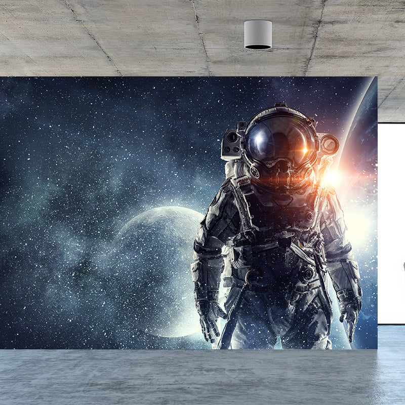 Giant Futuristic Mural Decal in Blue Astronaut Scenery Wall Decor, Custom Printed Blue Design 1 Clearhalo 'Wall Decor' 'Wall Mural' 1627138