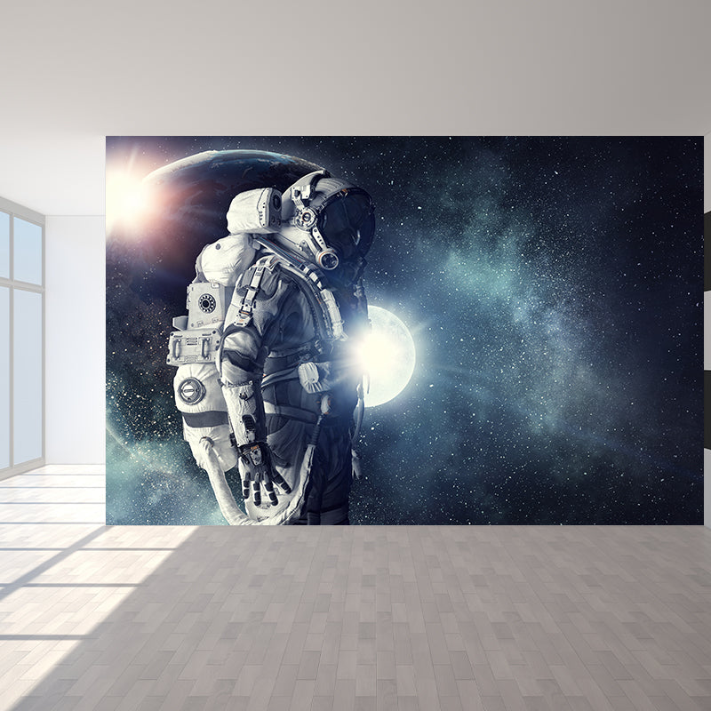 Giant Futuristic Mural Decal in Blue Astronaut Scenery Wall Decor, Custom Printed Blue Design 2 Clearhalo 'Wall Decor' 'Wall Mural' 1627143