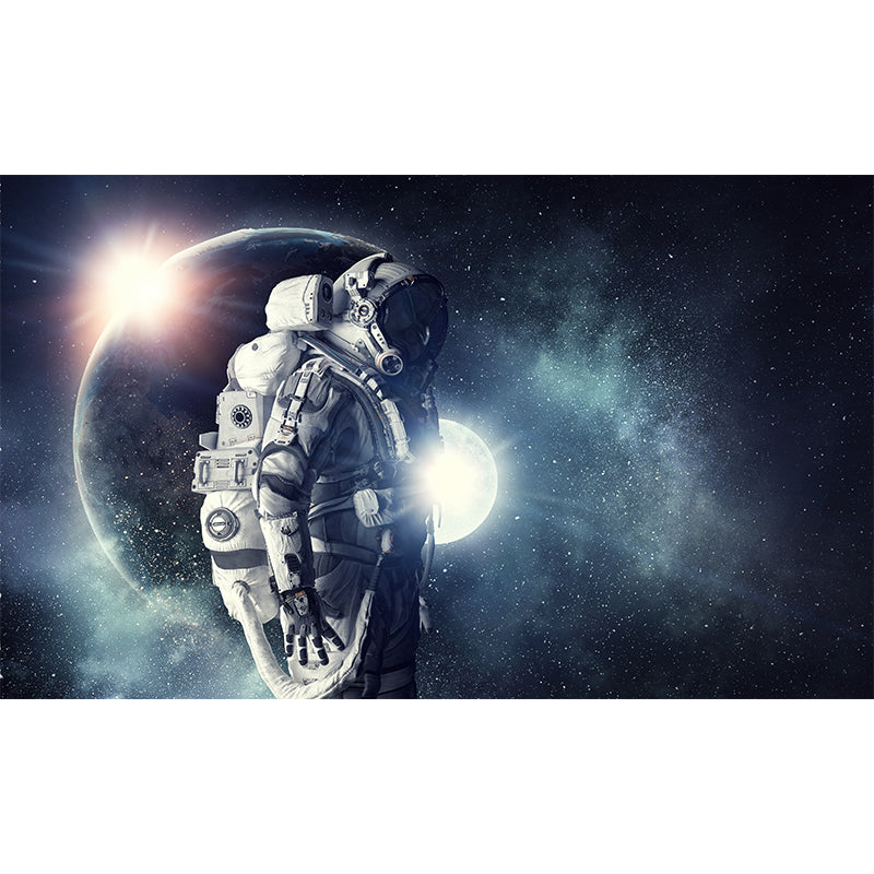 Giant Futuristic Mural Decal in Blue Astronaut Scenery Wall Decor, Custom Printed Clearhalo 'Wall Decor' 'Wall Mural' 1627146