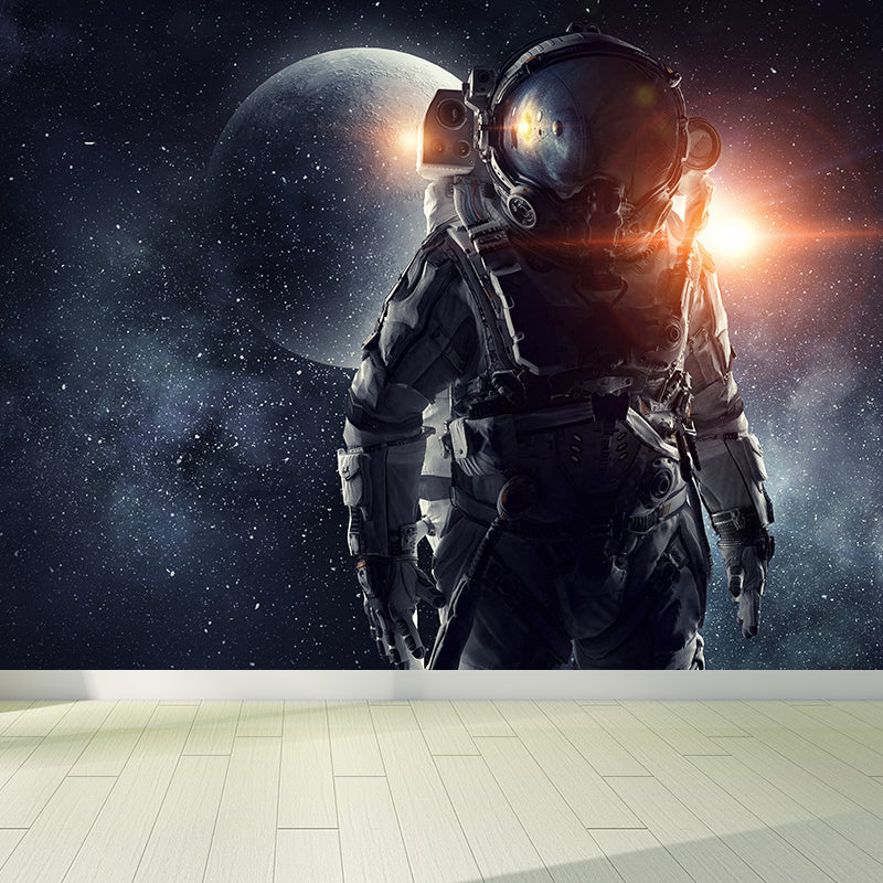 Giant Futuristic Mural Decal in Blue Astronaut Scenery Wall Decor, Custom Printed Clearhalo 'Wall Decor' 'Wall Mural' 1627149