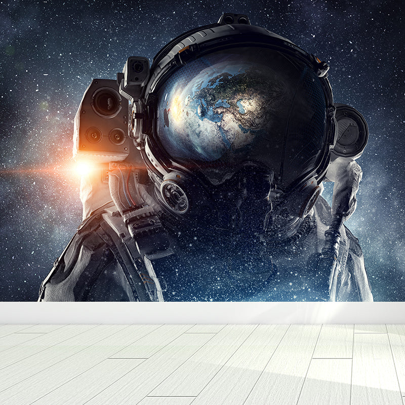 Giant Futuristic Mural Decal in Blue Astronaut Scenery Wall Decor, Custom Printed Blue Design 4 Clearhalo 'Wall Decor' 'Wall Mural' 1627153