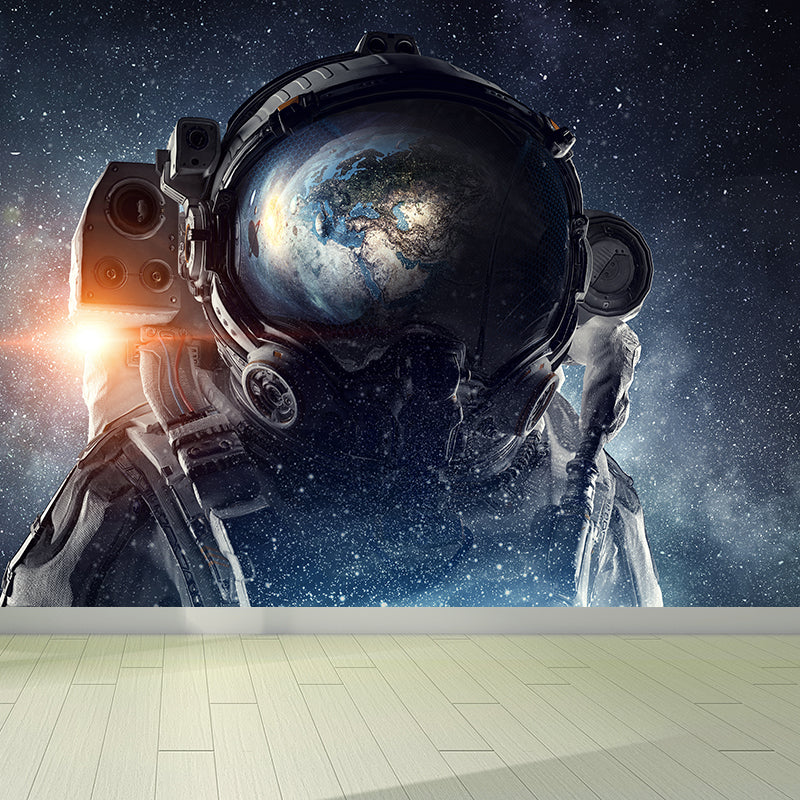 Giant Futuristic Mural Decal in Blue Astronaut Scenery Wall Decor, Custom Printed Clearhalo 'Wall Decor' 'Wall Mural' 1627154