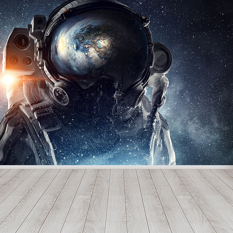 Giant Futuristic Mural Decal in Blue Astronaut Scenery Wall Decor, Custom Printed Clearhalo 'Wall Decor' 'Wall Mural' 1627155