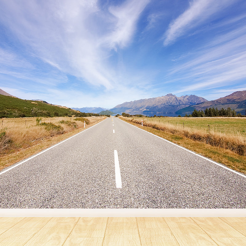 Contemporary Road Mural Decal Light Color Waterproofing Wall Covering for Living Room Blue Clearhalo 'Wall Decor' 'Wall Mural' 1627198