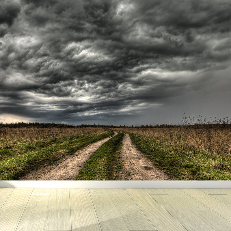 Giant Contemporary Wall Mural in Light Color Road and Sky Wall Decor, Custom Printed Grey Clearhalo 'Wall Decor' 'Wall Mural' 1627218