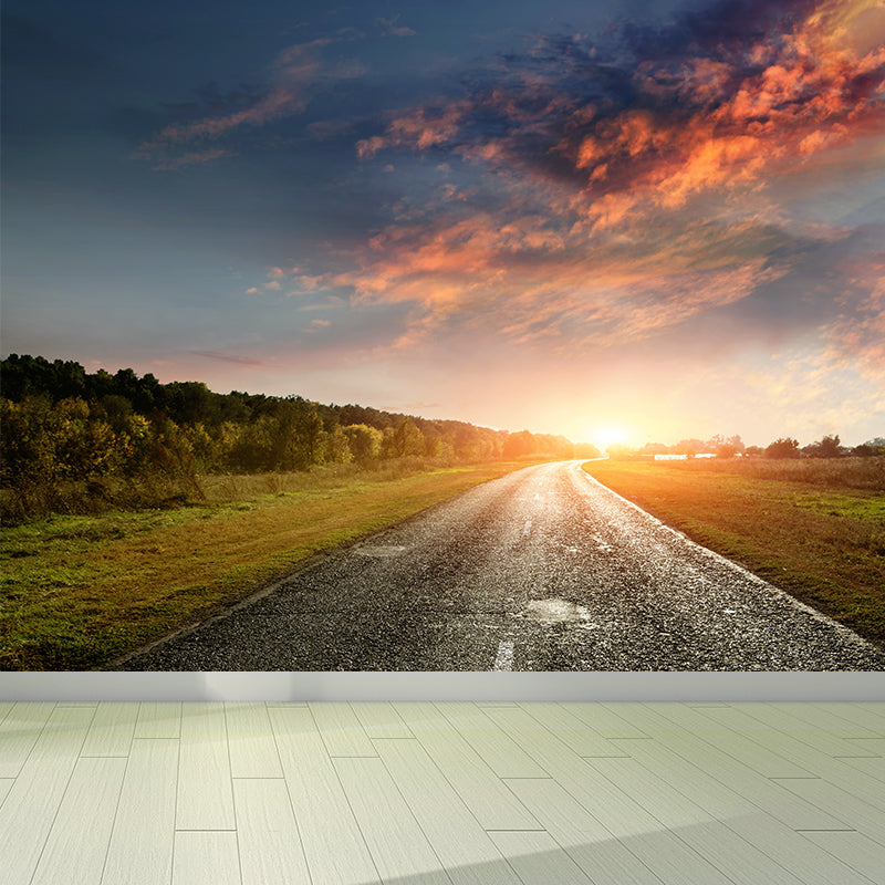 Giant Contemporary Wall Mural in Light Color Road and Sky Wall Decor, Custom Printed Dark Blue Clearhalo 'Wall Decor' 'Wall Mural' 1627223