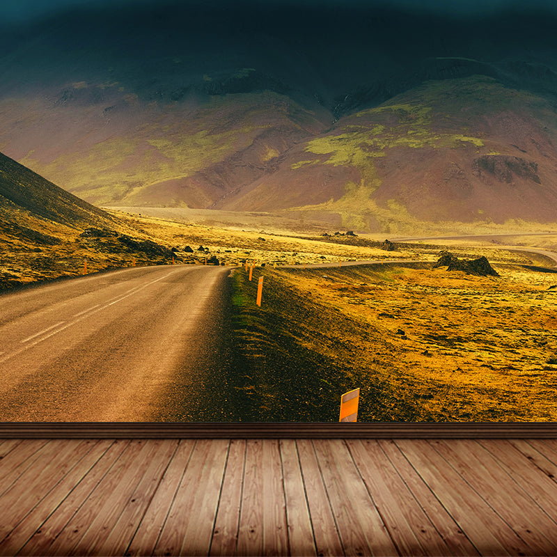 Giant Contemporary Wall Mural in Light Color Road and Sky Wall Decor, Custom Printed Yellow Clearhalo 'Wall Decor' 'Wall Mural' 1627228