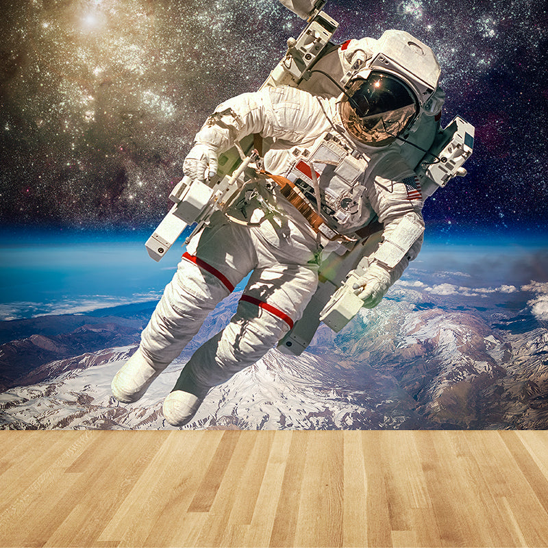 Photography Style Planet Wall Mural for Living Room, Blue, Custom Size Available Clearhalo 'Wall Decor' 'Wall Mural' 1627284