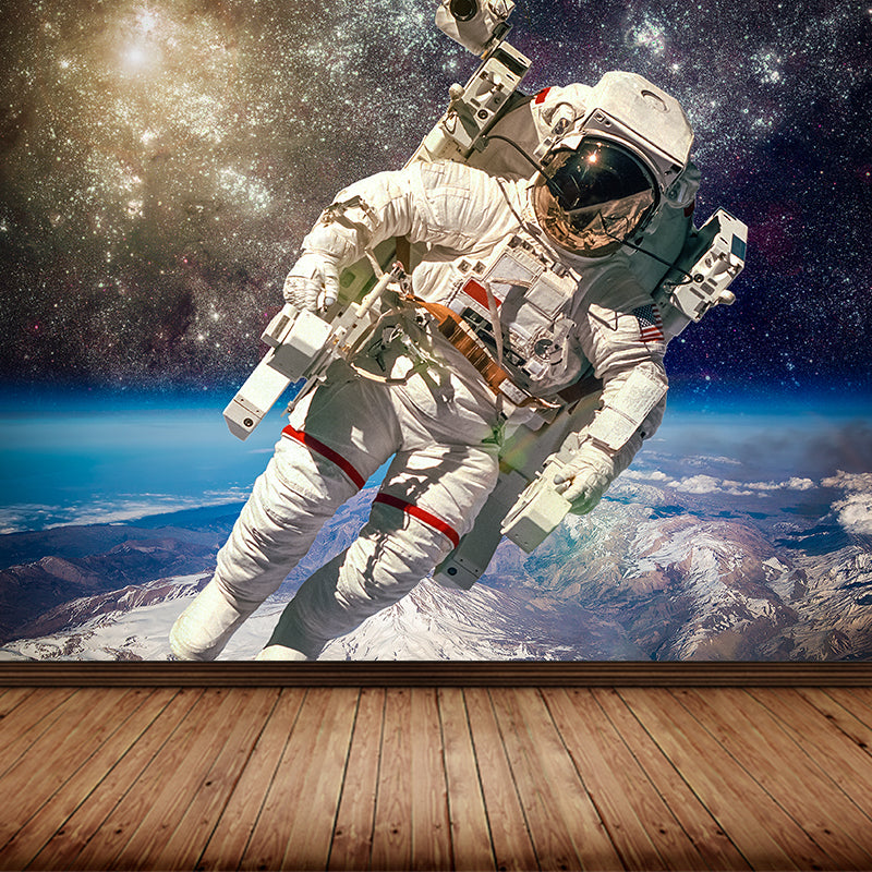 Photography Style Planet Wall Mural for Living Room, Blue, Custom Size Available Clearhalo 'Wall Decor' 'Wall Mural' 1627285