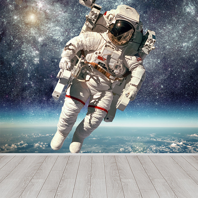 Photography Style Planet Wall Mural for Living Room, Blue, Custom Size Available Clearhalo 'Wall Decor' 'Wall Mural' 1627289