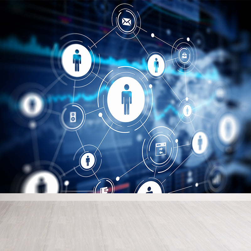 Illustration Style Abstract Mural Decal for Living Room, Dark Color, Personalise Blue Clearhalo 'Wall Decor' 'Wall Mural' 1627328