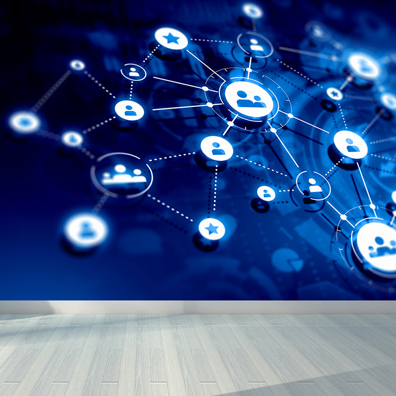 Illustration Style Abstract Mural Decal for Living Room, Dark Color, Personalise Dark Blue Clearhalo 'Wall Decor' 'Wall Mural' 1627333