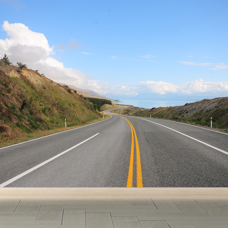 Stain-Proof Highway Wall Mural Non-Woven Texture Modern Wall Decor for Girls Room Blue Clearhalo 'Wall Decor' 'Wall Mural' 1627343