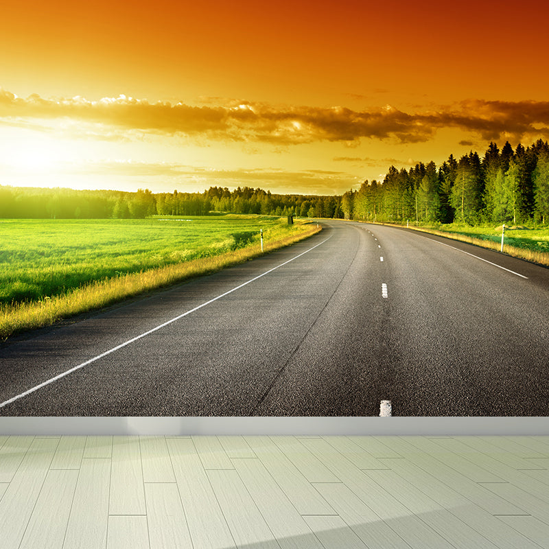 Stain-Proof Highway Wall Mural Non-Woven Texture Modern Wall Decor for Girls Room Yellow Clearhalo 'Wall Decor' 'Wall Mural' 1627348