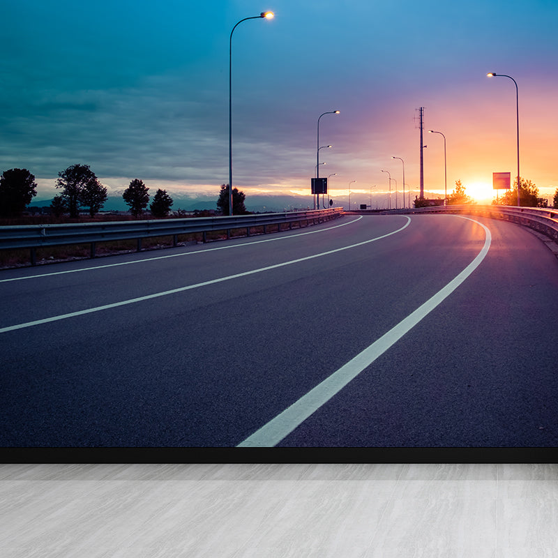 Stain-Proof Highway Wall Mural Non-Woven Texture Modern Wall Decor for Girls Room Dark Blue Clearhalo 'Wall Decor' 'Wall Mural' 1627353