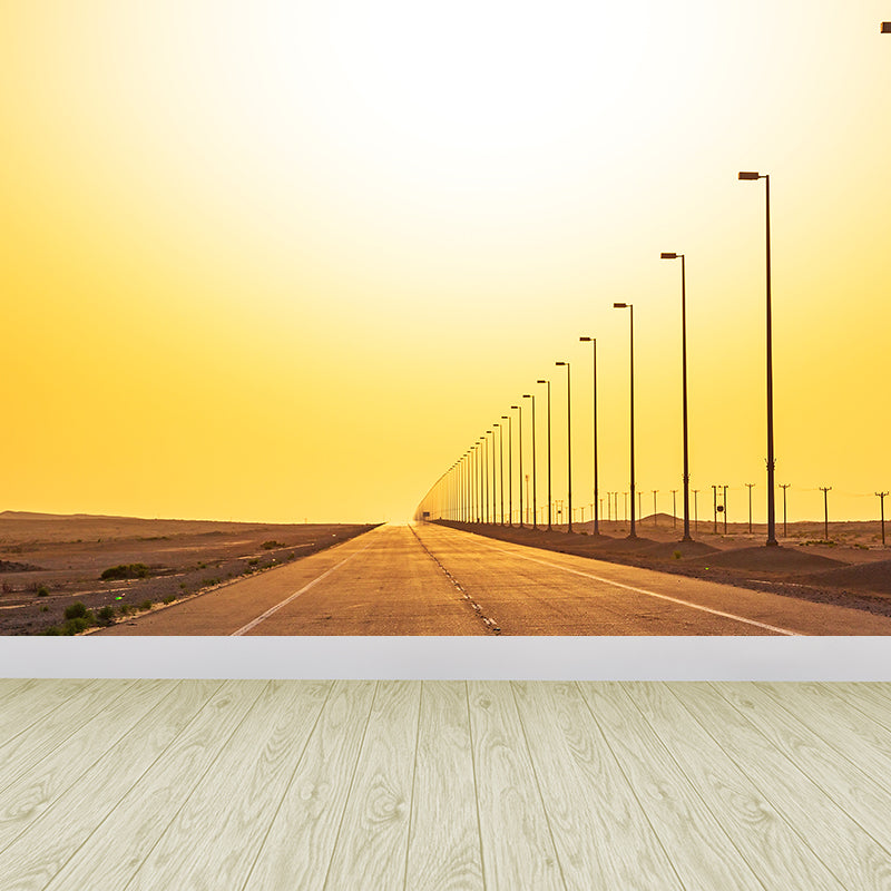 Highway Mural Wallpaper Light Color Contemporary Wall Covering for Girls Bedroom Yellow Clearhalo 'Wall Decor' 'Wall Mural' 1627358