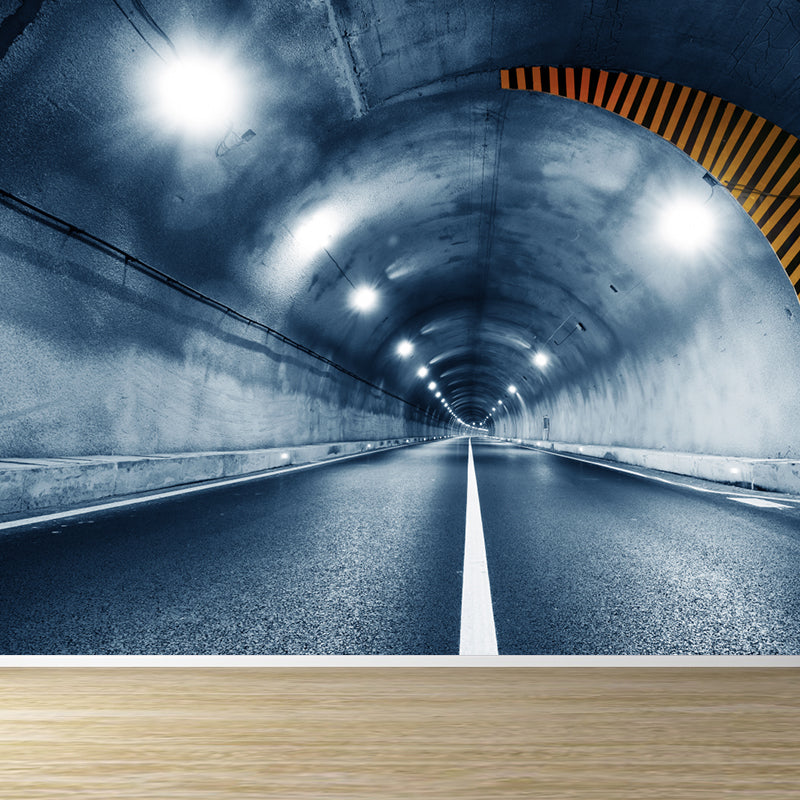 Highway Mural Wallpaper Light Color Contemporary Wall Covering for Girls Bedroom Gray Blue Clearhalo 'Wall Decor' 'Wall Mural' 1627363