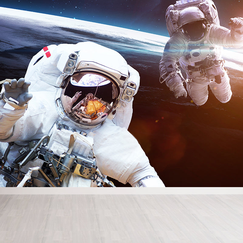 Stain Resistant Astronaut Wall Mural Non-Woven Texture Sci-Fi Wall Art for Kitchen Orange Design 1 Clearhalo 'Wall Decor' 'Wall Mural' 1627378