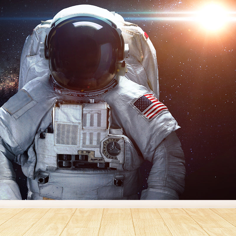 Stain Resistant Astronaut Wall Mural Non-Woven Texture Sci-Fi Wall Art for Kitchen Clearhalo 'Wall Decor' 'Wall Mural' 1627394
