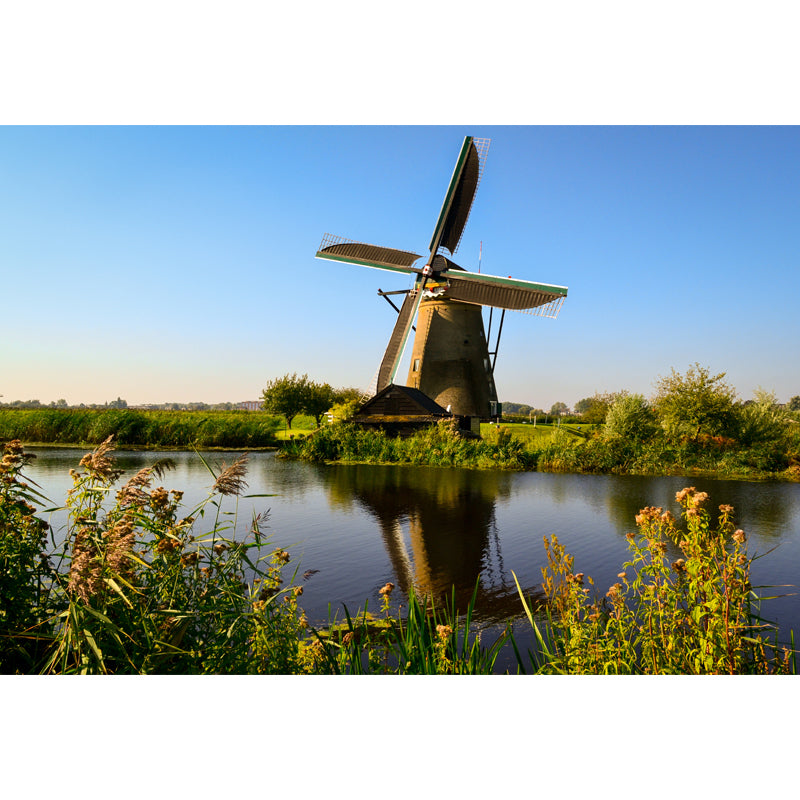 Romantic Windmill View Mural Decal for Living Room, Soft Color, Custom Size Available Clearhalo 'Wall Decor' 'Wall Mural' 1627401