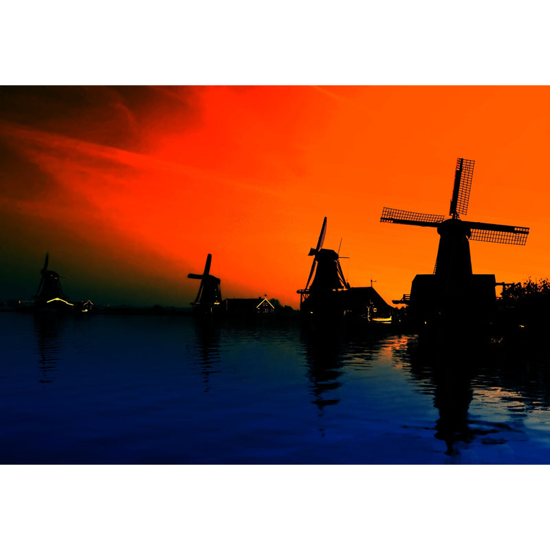 Romantic Windmill View Mural Decal for Living Room, Soft Color, Custom Size Available Clearhalo 'Wall Decor' 'Wall Mural' 1627411