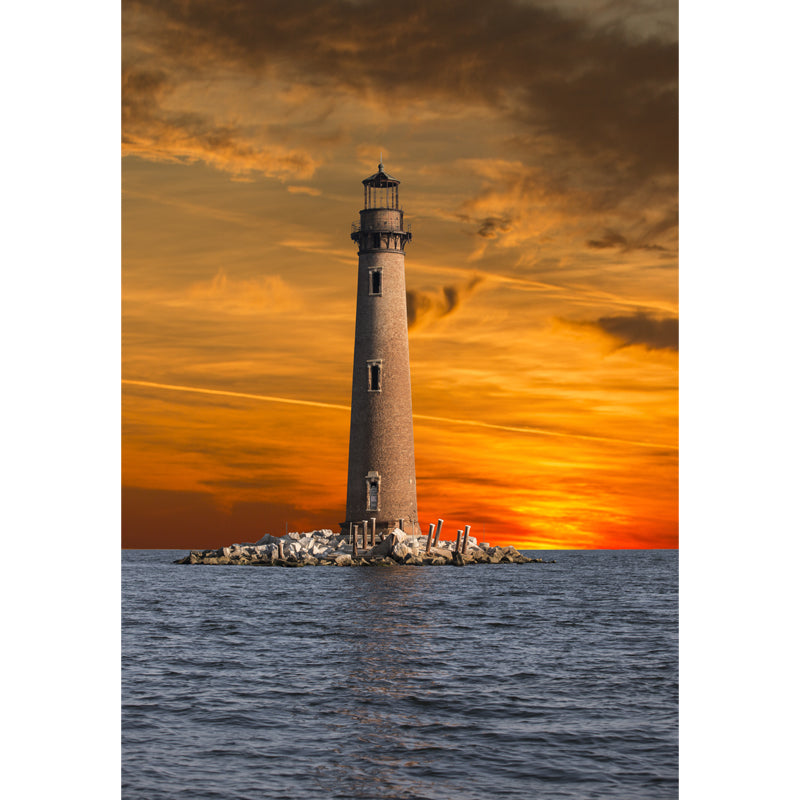 Large Lighthouse Mural Wallpaper Coastal Sea Landscape Wall Covering in Pastel Color Clearhalo 'Wall Decor' 'Wall Mural' 1627421