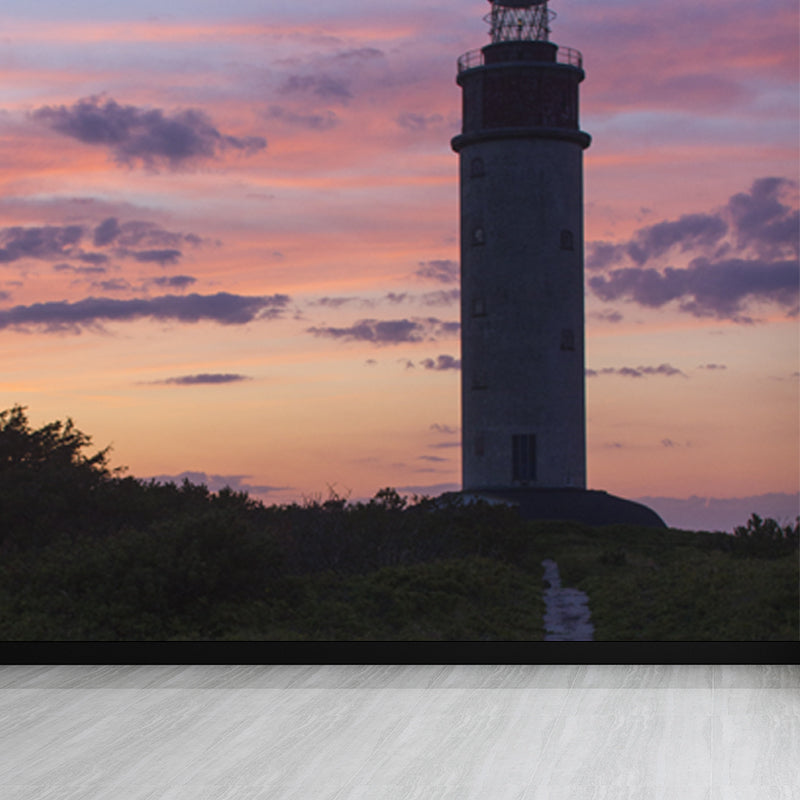 Large Lighthouse Mural Wallpaper Coastal Sea Landscape Wall Covering in Pastel Color Clearhalo 'Wall Decor' 'Wall Mural' 1627425
