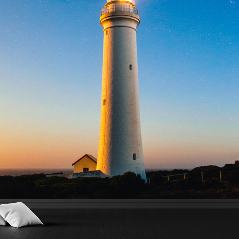 Large Lighthouse Mural Wallpaper Coastal Sea Landscape Wall Covering in Pastel Color Blue Clearhalo 'Wall Decor' 'Wall Mural' 1627428
