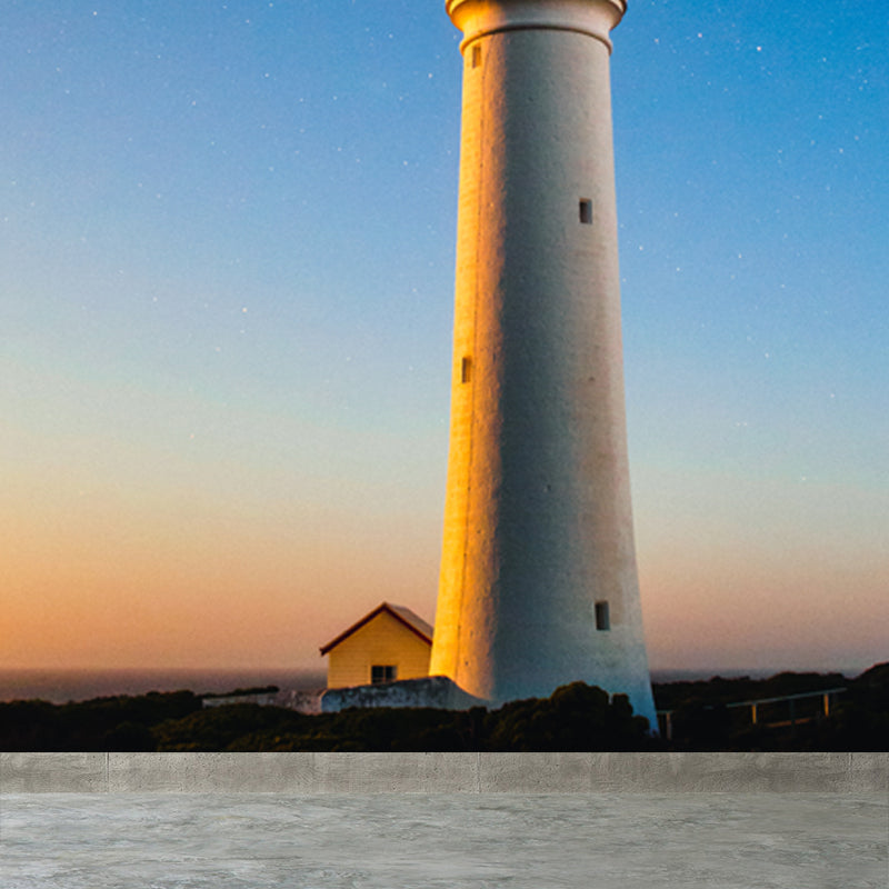 Large Lighthouse Mural Wallpaper Coastal Sea Landscape Wall Covering in Pastel Color Clearhalo 'Wall Decor' 'Wall Mural' 1627429
