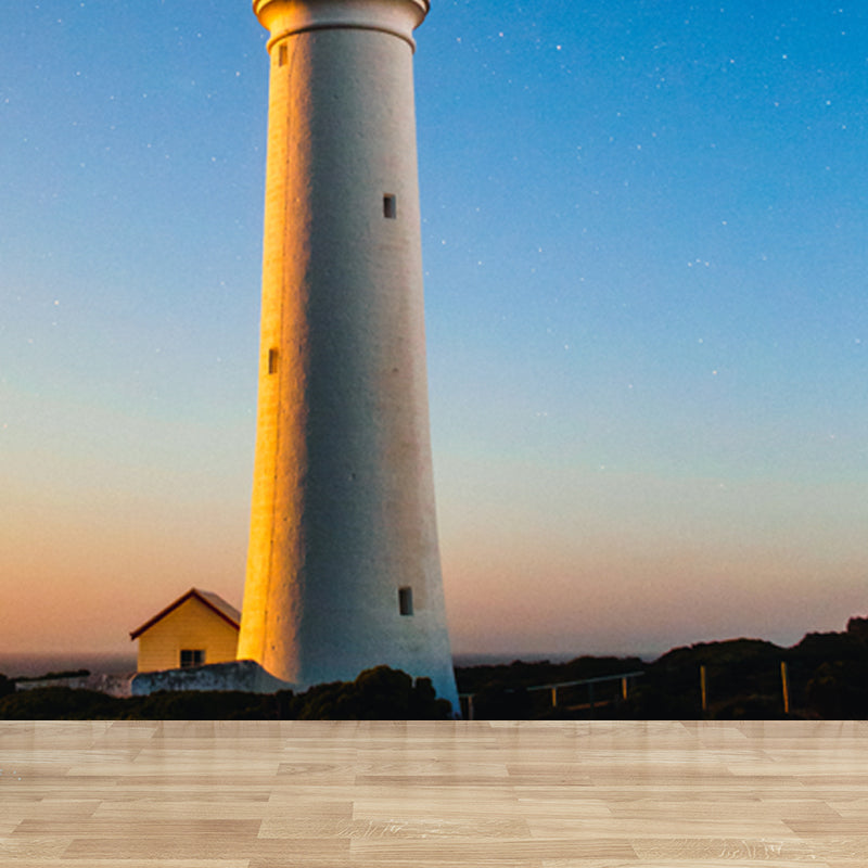 Large Lighthouse Mural Wallpaper Coastal Sea Landscape Wall Covering in Pastel Color Clearhalo 'Wall Decor' 'Wall Mural' 1627430