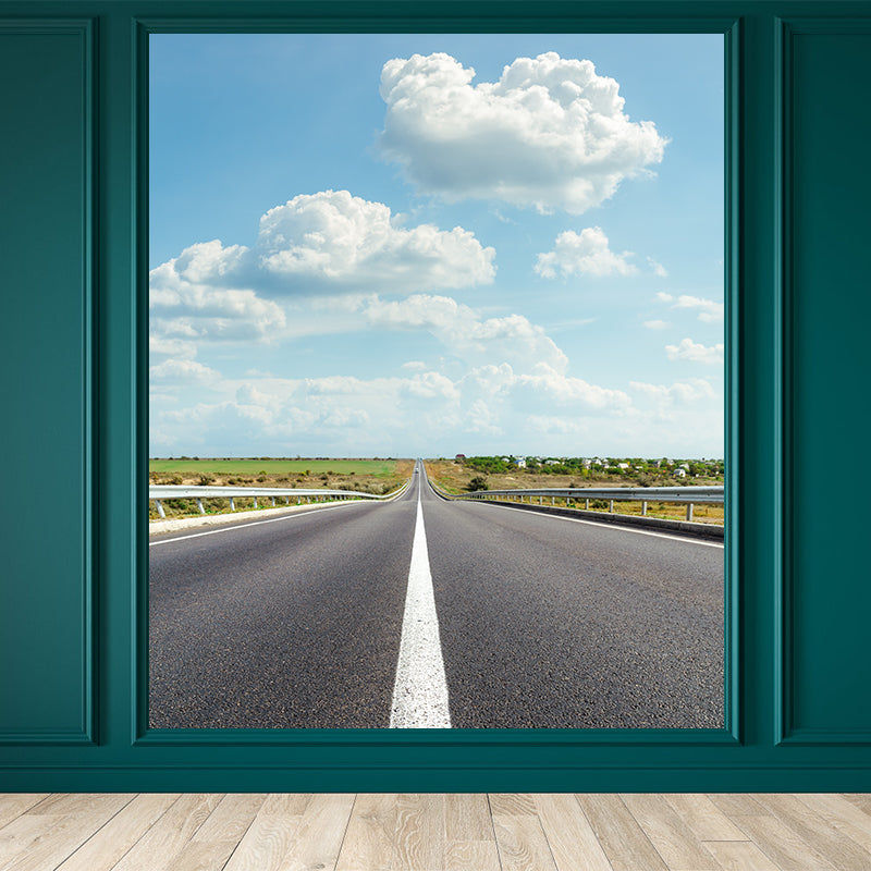 Road Wall Mural Modern Decorative Living Room Wall Covering, Custom Size Available Light Blue Clearhalo 'Wall Decor' 'Wall Mural' 1627458