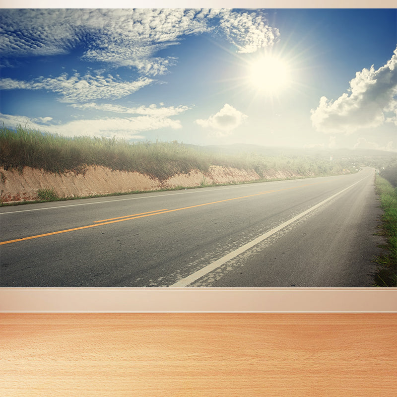 Road Wall Mural Modern Decorative Living Room Wall Covering, Custom Size Available Sky Blue Clearhalo 'Wall Decor' 'Wall Mural' 1627463