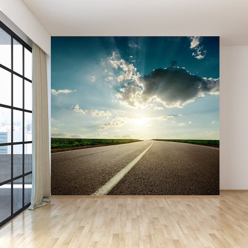 Road Wall Mural Modern Decorative Living Room Wall Covering, Custom Size Available Blue Clearhalo 'Wall Decor' 'Wall Mural' 1627473