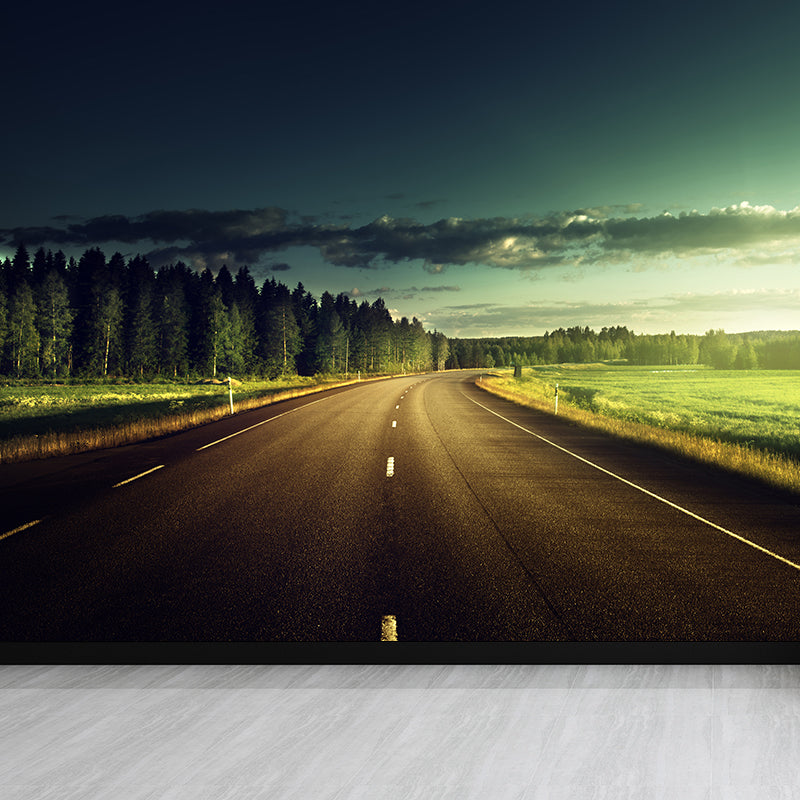 Soft Color Highway Mural Decal Moisture Resistant Contemporary Bathroom Wall Covering Green Clearhalo 'Wall Decor' 'Wall Mural' 1627493